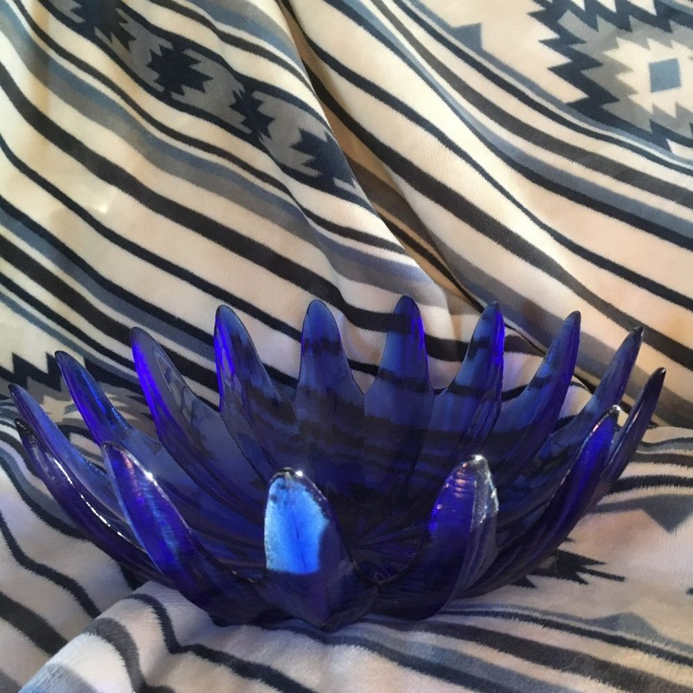 Blue Glass Flower Bowl